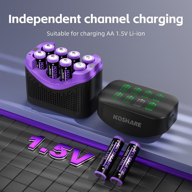 KOSHARE 1,5V AA Lithium-Ionen-Akkus mit 8-Slot LCD-Display Smart-Ladegerät-Box und 4255mWh Kapazität - Bild 1
