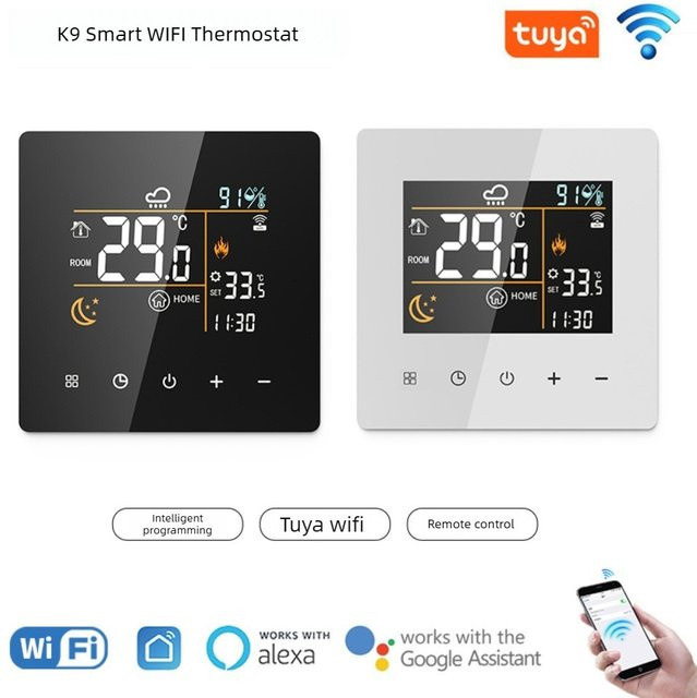 MINCO HEAT Smart WiFi Thermostat mit Tuya App Steuerung und LCD Display in Schwarz für elektrische Fußbodenheizung, Wasserfußbodenheizung und Gasboiler - Bild 1