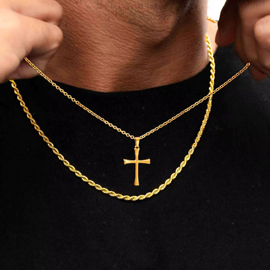 Halskette Kreuz, Edelstahl, Gold, Herren - Bild 3