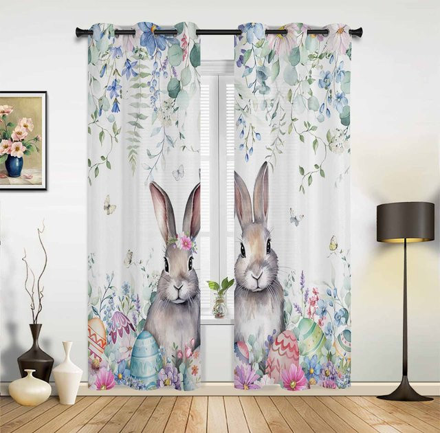 Super Six Moderne Fenstergardine mit Blumen und Pilz-Motiv, Weiß, B: 135 cm, H: 60 cm - Bild 1