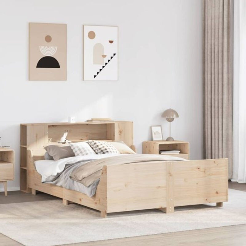 Massivholzbett Vidaxl aus Kiefernholz in Braun und Natur, Skandinavischer Stil, B/T: 135 x 190 cm - Bild 1