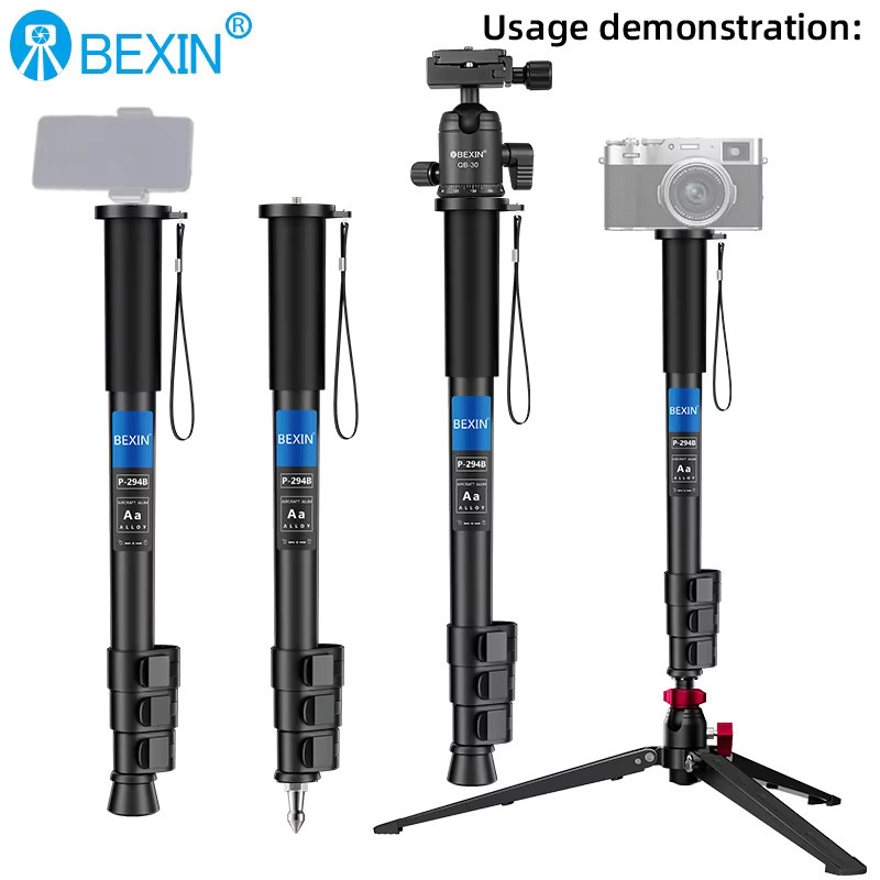 BEXIN P294B Leichtes Monopod aus Aluminium für DSLR Kameras, Schwarz, maximale Höhe: 145 cm, Traglast: 5 kg - Bild 2
