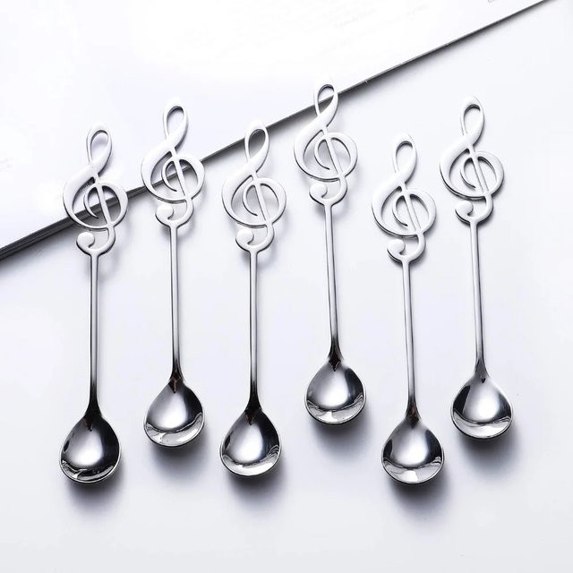 Willstar Musiknoten Teelöffel aus Edelstahl in Silber, kreatives Küchenutensilien-Set für Kaffee und Tee, B/T/H: 15,4 x 6,0 x 2,5 cm - Bild 1