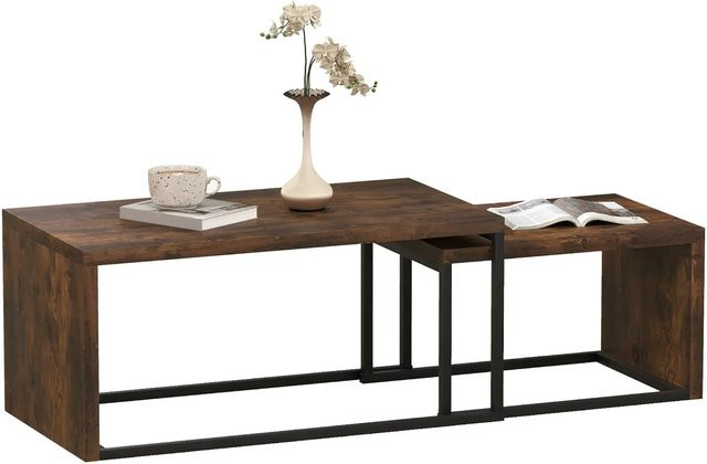 HOMCOM Couchtisch im rustikalen Design aus MDF und Metall, Braun/Schwarz, B: 90 cm, T: 48 cm, H: 42 cm - Bild 1