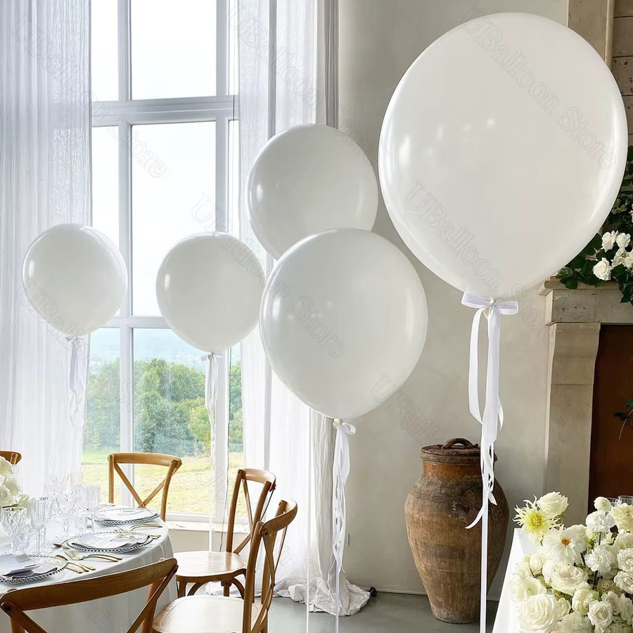 Weiße Latexballons für Geburtstag, Hochzeit und Party, Set mit 5 oder 10 Stück, Durchmesser: 45,7 cm und 91,4 cm - Bild 2