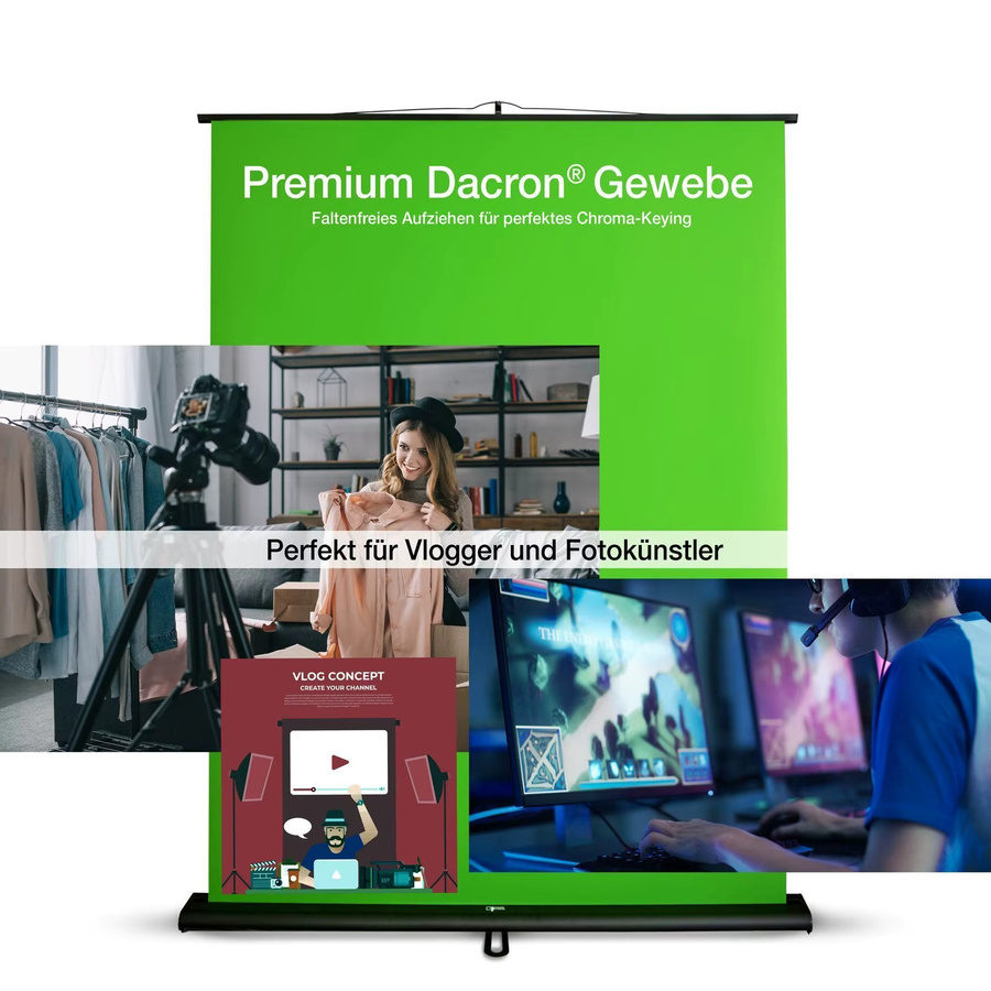 Pop Up Green Screen Fotohintergrund Chroma Key für Streaming, Gaming und Video Studio, knitterfrei und faltbar, B x H: 150 x 200 cm - Bild 3