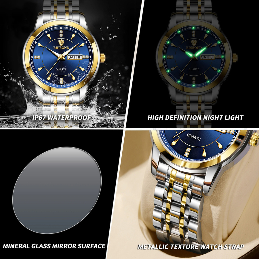 BINBOND Armbanduhr Quarz, Edelstahl, Blau, Damen - Bild 2