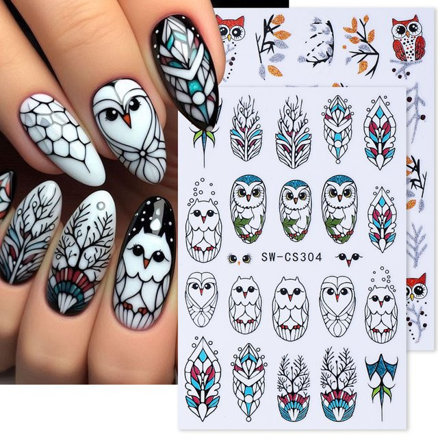 SWEET TREND Nagelaufkleber, Silber, Glitzer, Eulen-Design, 2 Stück - Bild 1