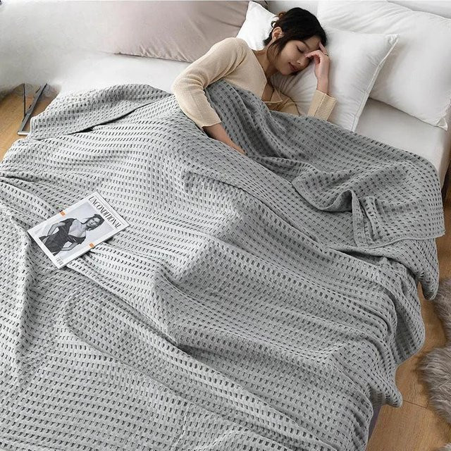 Waffel-Plaid-Decke aus reiner Baumwolle von Warmth Home, grau, B/B: 150 x 200 cm - Bild 1