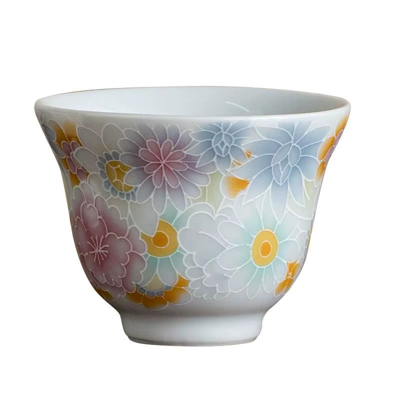 Antike Keramiktasse in Kürbisform mit floralem Blumenmuster, mehrfarbig - Bild 5