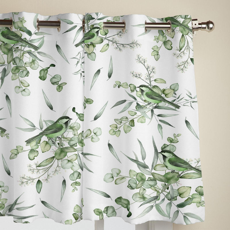 Super Six Aquarell Fenstervorhang mit sommergrünen Blättern und floralem Design, Weiß, Breite: 135 cm, Höhe: 60 cm - Bild 3