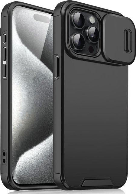 Stoßfeste Schutzhülle mit Schiebekamera-Schutz für iPhone 16 15 14 13 12 11 Pro Max Plus von CASPTM in Schwarz - Bild 1