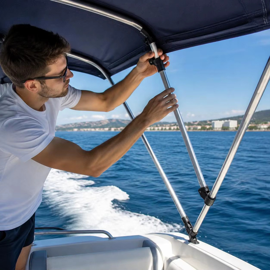 2 Stück Aluminium-Bimini-Top-Stützstangen in Silber, verstellbar von 66 cm bis 110 cm, universell für 3/4-Bögen, inklusive Montageteile - Bild 5