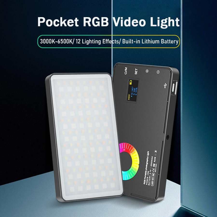 Andoer Tragbares RGB-Videolicht LED-Fülllichtpanel mit 12 Lichteffekten, dimmbar, 3000 K bis 8500 K, CRI97+, schwarz - Bild 6