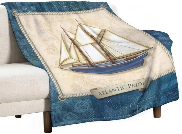 JMG Household Supplies Nautische Plüsch-Decke mit Segelboot-Motiv in Blau, B/H: 75 x 100 cm - Bild 1