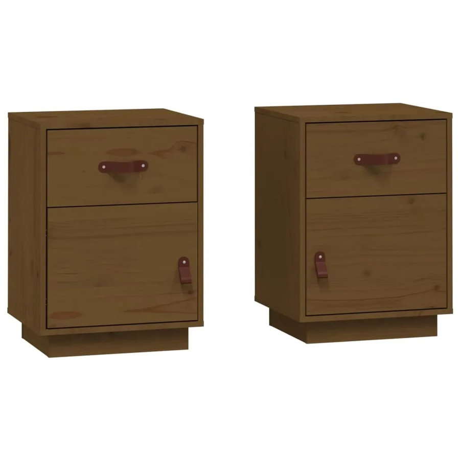 Set aus 2 vidaXL Nachttischen aus Massivholz Kiefer in Honigbraun, B/T/H: 40 x 34 x 55 cm - Bild 2