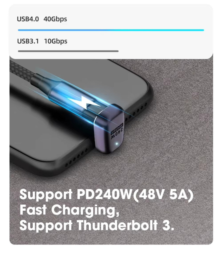 NNBILI USB-C OTG Adapter mit 240W Schnellladefunktion, USB4.0 40Gbps Datenkonverter für 8K 60Hz, 90/180 Grad Winkeladapter - Bild 4