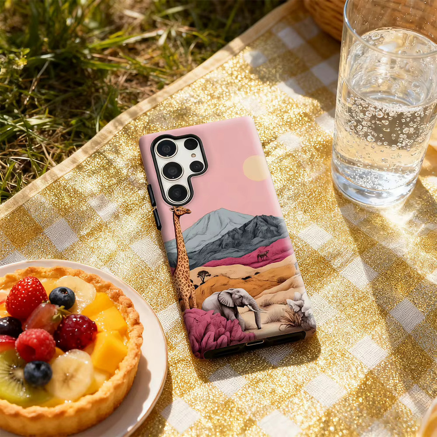 Handyhülle mit pastellfarbener Safari-Szene für Samsung Galaxy S25 Ultra, S24 und S23 Ultra Plus, glänzende doppellagige Rückseite, Multicolor - Bild 5