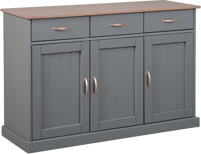 Inter Link FSC Sideboard Westerland aus Kiefer Massivholz mit 3 Türen und Schubladen in Grau und Braun lackiert - Bild 1