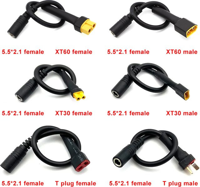JCD Adapterkabel XT60 XT30 zu DC 5,5x2,1mm Stecker Schwarz - Bild 1