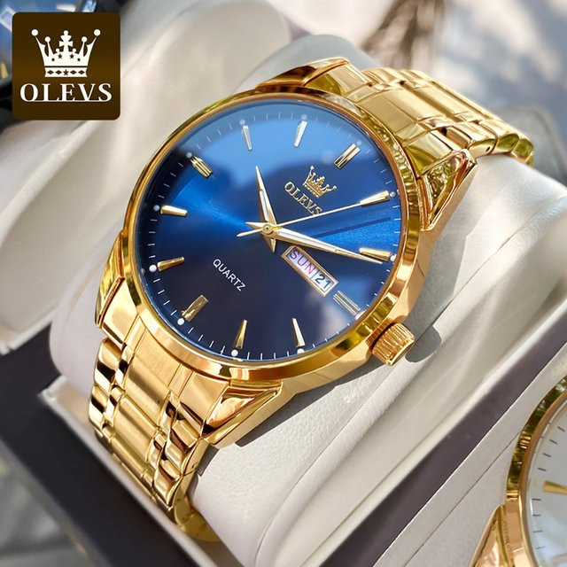 Olevs Armbanduhr Edelstahl, Quarz, Blau, Herren - Bild 1