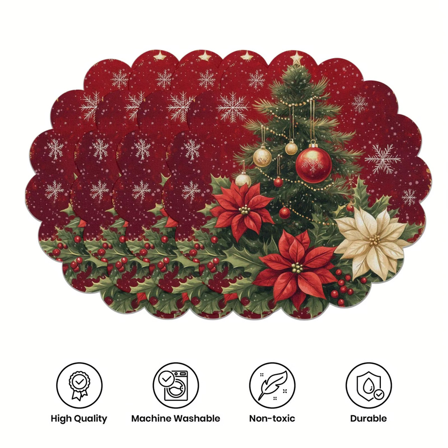 VIKAMA Weihnachtsmatte mit Schneeflocken-Design, rutschfest und maschinenwaschbar, rote Unterseite, ideale Tischdekoration für die Weihnachtszeit - Bild 2