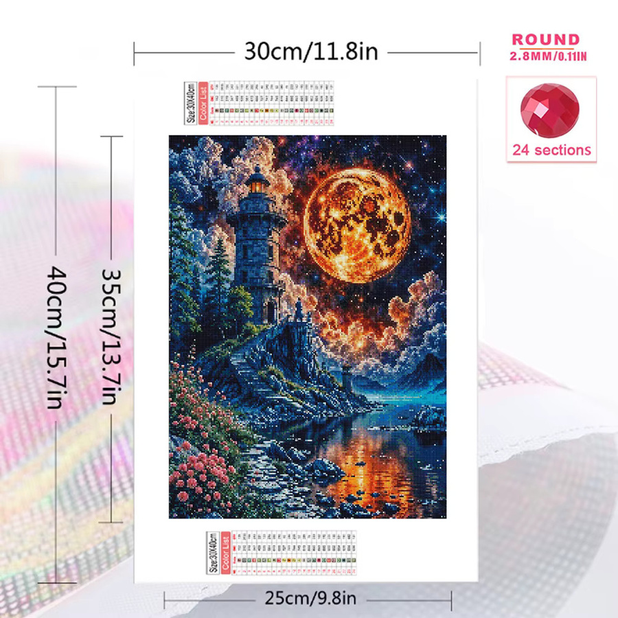 EverShine Diamantmalerei Leuchtturm am Meer als Mosaik-Landschaftsbild in Multicolour, B/H: 30 x 30 cm - Bild 2