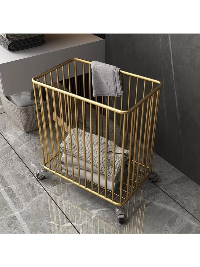 Moderner Aufbewahrungskorb für schmutzige Wäsche aus Metall in Gold im nordischen Luxus-Design - Bild 3