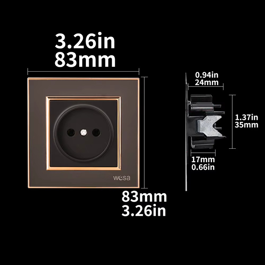 WESA Wandsteckdose aus Acryl in Schwarz, EU-Standard Spiegel-Optik, flammhemmend, 16 A, ohne Erdung - Bild 6