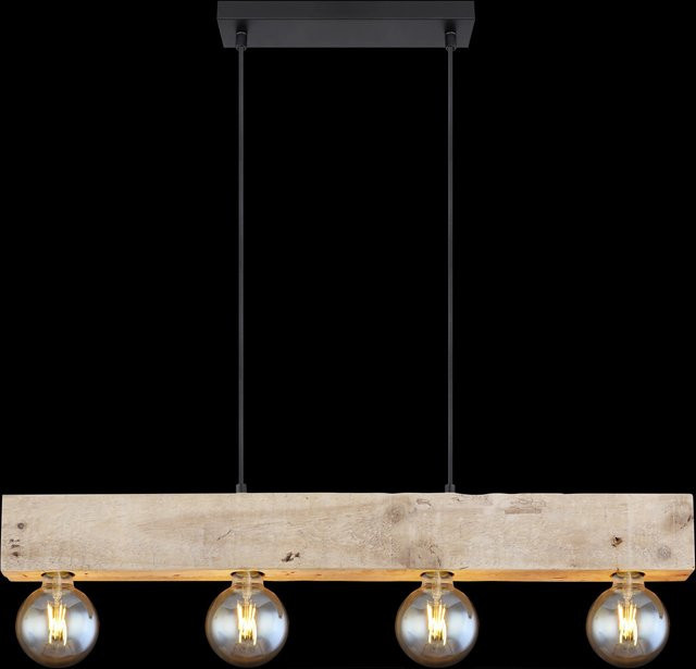 Globo Hängeleuchte ADALIE in Schwarz Matt und Dunkelbraun mit Holzbalken, B: 80 cm, T: 6 cm, H: 120 cm - Bild 1