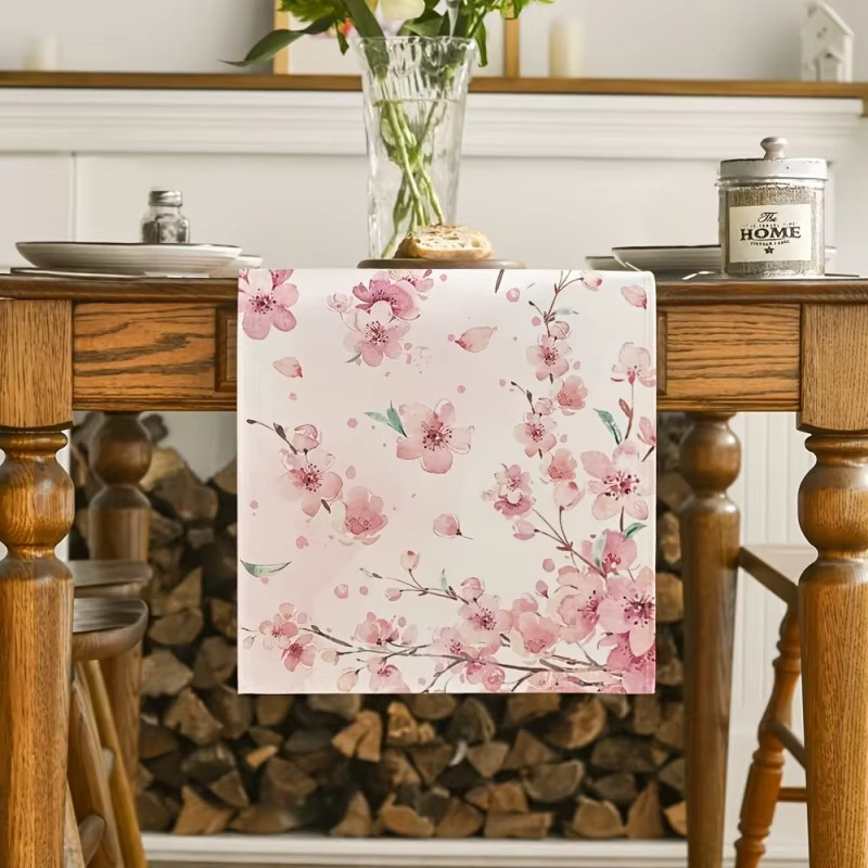 VIKAMA Tischläufer mit floralem Kirschblüten-Design für Frühling und Sommer, Rechteckig, Breite: 33 cm, Tiefe: 90 cm - Bild 2