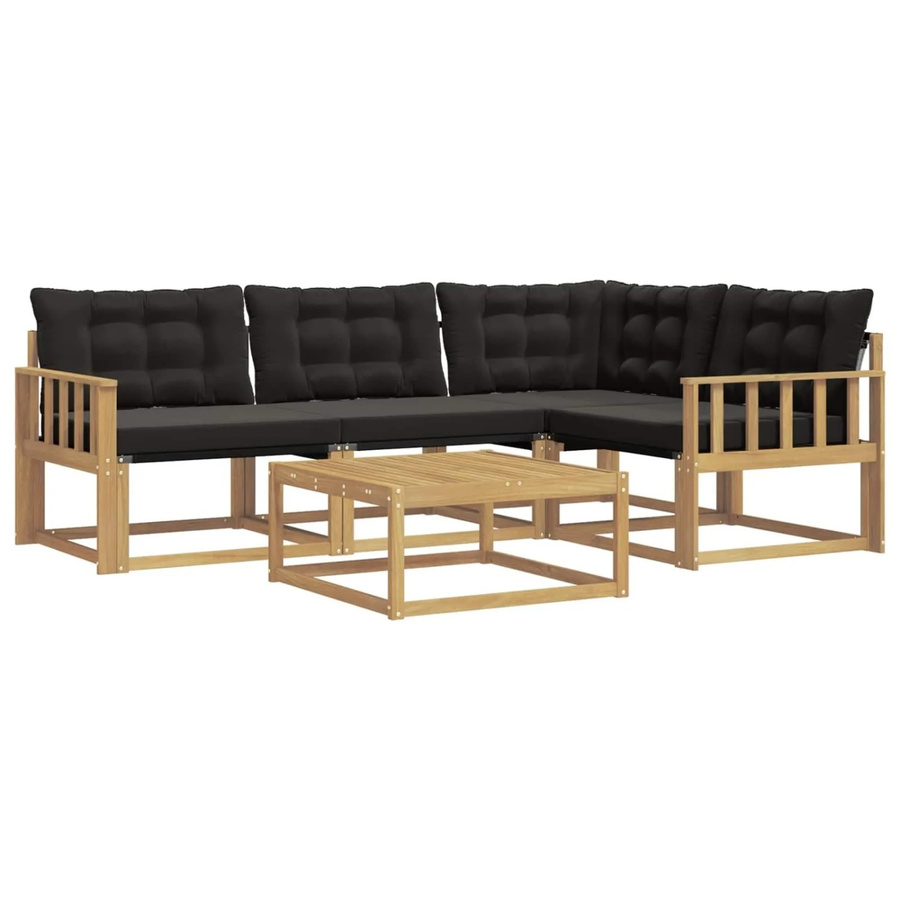 vidaXL Outdoor-Sofagarnitur 5-teilig L-Form in Weiß und Schwarz mit Textilene-Bezug und Polsterkissen aus Akazienholz, B/T/H: 79 x 79 x 37 cm - Bild 2