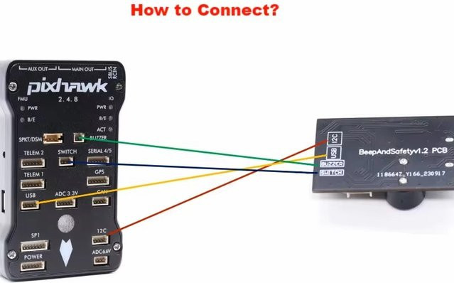 DroneHub RGB USB I2C Buzzer Sicherheitsknopfmodul für Ardupilot ArduCopter ArduPlane in Schwarz - Bild 1