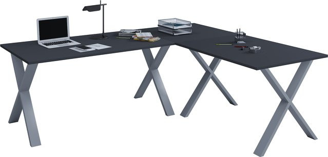 VCM Eckschreibtisch Lona X aus Holz mit Metallgestell in L-Form, B/T/H: 130 x 130 x 50 cm - Bild 1