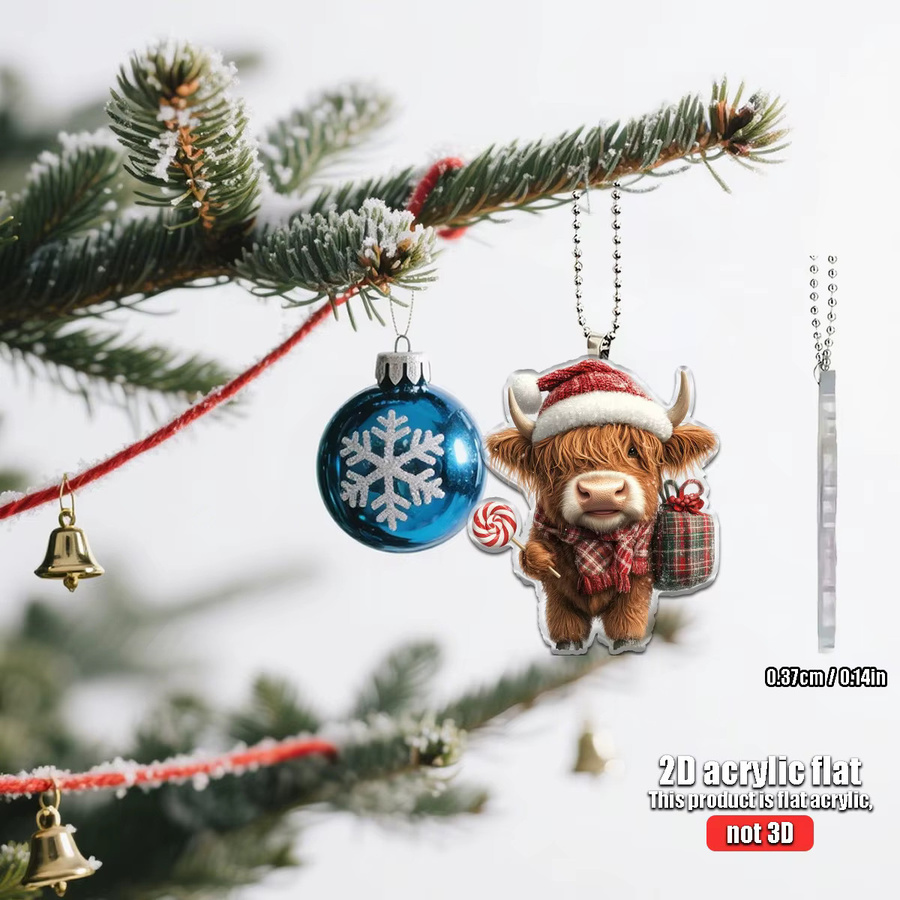 Weihnachtsbaum-Anhänger aus Acryl mit Kuh-Motiv und Weihnachtsmütze für die Dekoration von Zuhause oder Auto - Bild 2