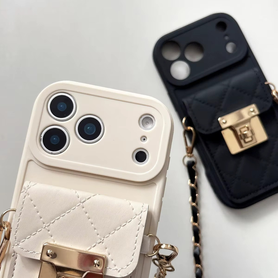 Leder-Crossbody-Handyhülle für Apple iPhone in Schwarz mit Brieftasche und Kartenhalter - Bild 4