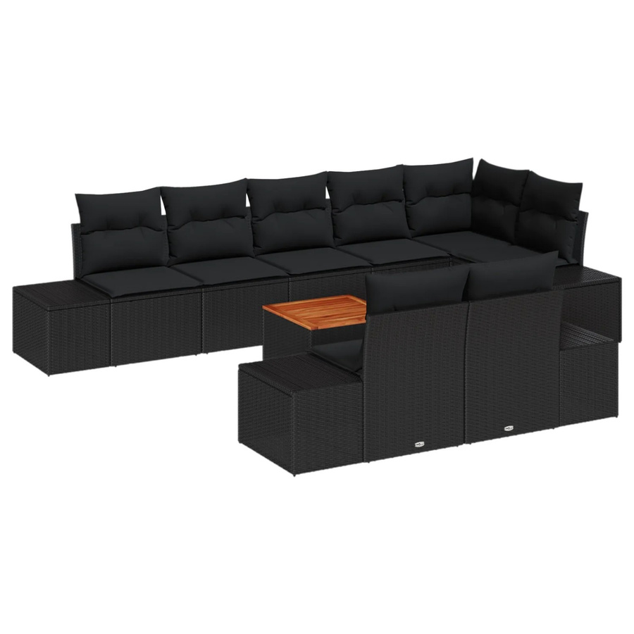 vidaXL Garten-Sofa-Set 9-teilig in Schwarz aus Polyrattan und Akazienholz - Bild 2