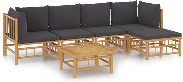 vidaXL 6-tlg Garten-Lounge-Set aus Bambus mit dunkelgrauen Polsterkissen in L-Form - Bild 1