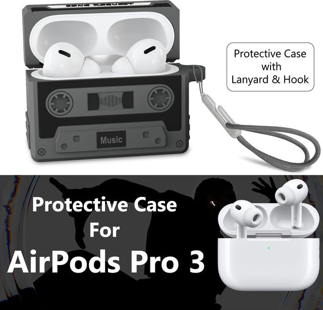 Schutzhülle für Apple AirPods Pro 3 in Grau mit Lanyard und Haken - Bild 1