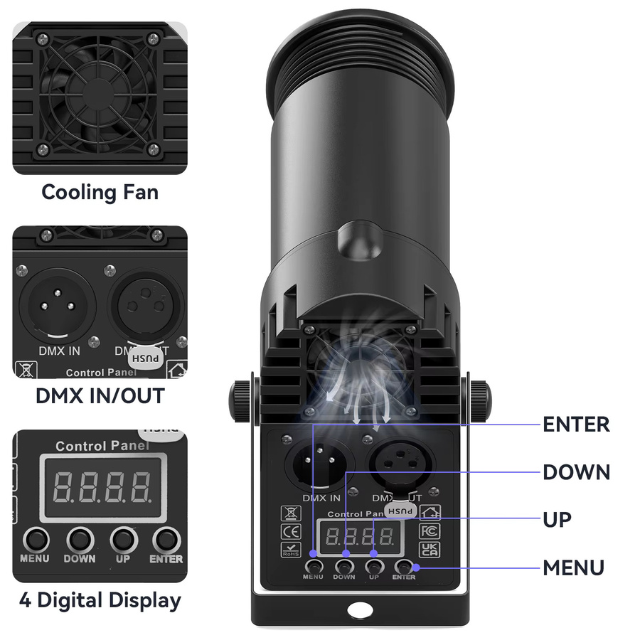 U'King 2er Set RGBW LED Pinspot-Licht 30W DMX512 Bühnenlichteffekt in Schwarz Multicolor - Bild 6