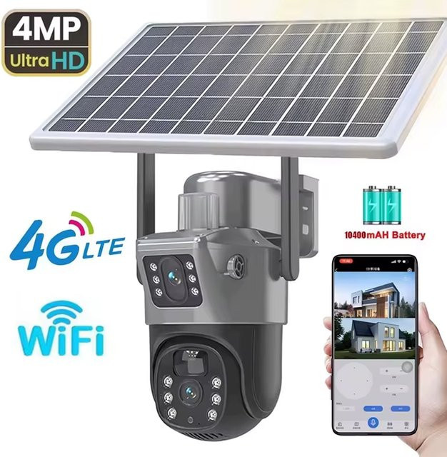 Solarbetriebene PTZ Überwachungskamera mit 4MP Auflösung, Dual-Linse und 4G/WLAN-Anbindung, Weiß - Bild 1