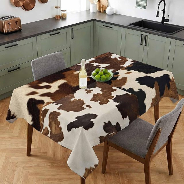 JINGYUE Pet Tischdecke im Vintage Western Kuhfell-Design, rechteckig, mehrfarbig, B/T: 160 x 100 cm - Bild 1