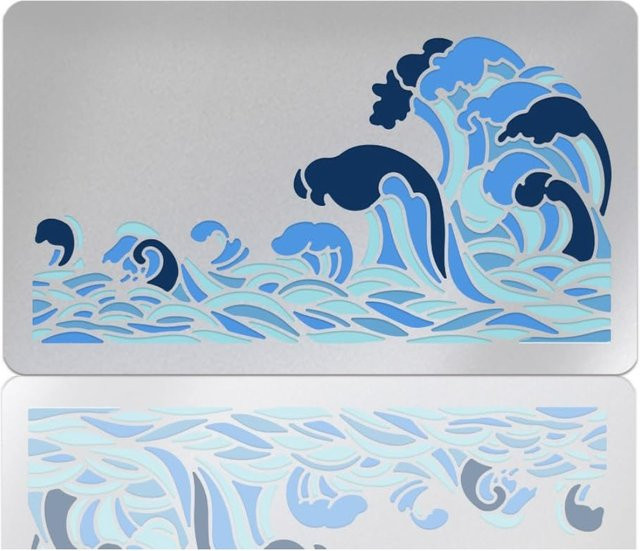 Wiederverwendbare Sea Wave Metallschablone aus Edelstahl in Silber für Spraymalerei, Holzschnitzerei und Gravur - Bild 1