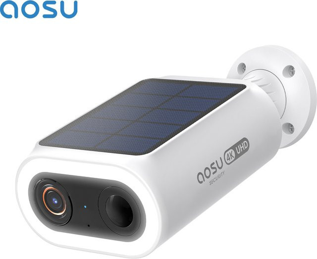 AOSU 4K UHD Solar-Kamera Weiß: Kabellose 8MP WLAN-Sicherheitskamera mit 5000mAh Akku und KI-Erkennung - Bild 1