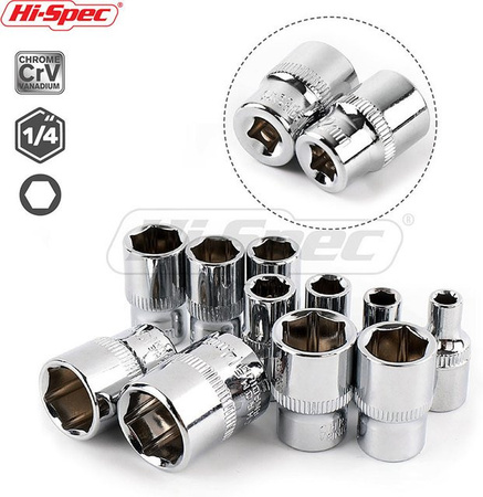 Hi-Spec 11-teiliger Steckschlüsselsatz mit Adaptern und Einsätzen von 4 bis 14 mm inklusive Ratschen und Drehmomentschlüssel