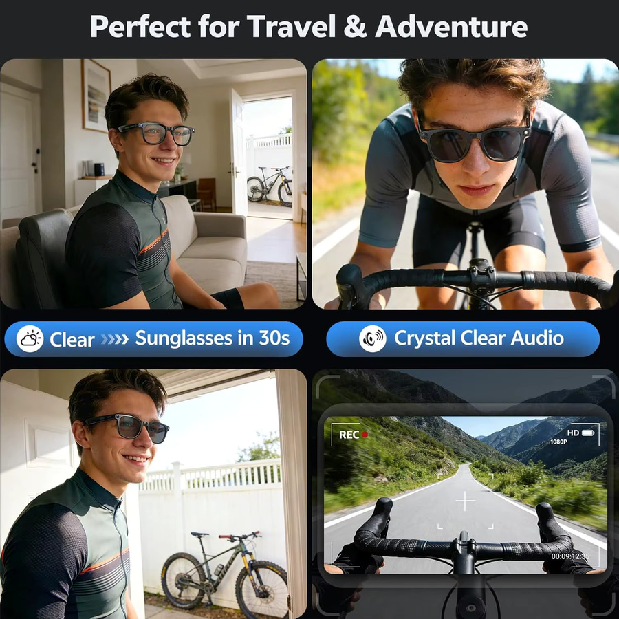 GUHUAVMI Smarte KI-Sonnenbrille mit 4K 800W Kamera, ChatGPT, 16GB Speicher und 120+ Übersetzungen in Schwarz und Transparent - Bild 2
