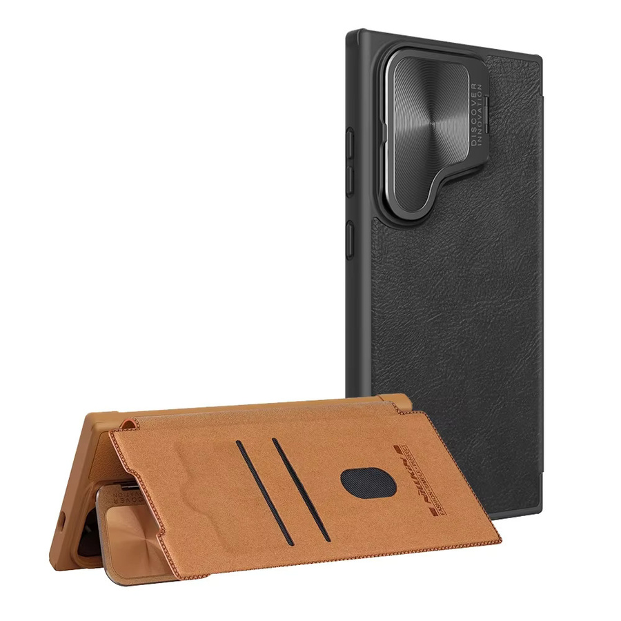 Nillkin Qin Ledertasche Flip-Style mit Kameraabdeckung für Samsung Galaxy S24 Ultra und S24 in Schwarz - Bild 4