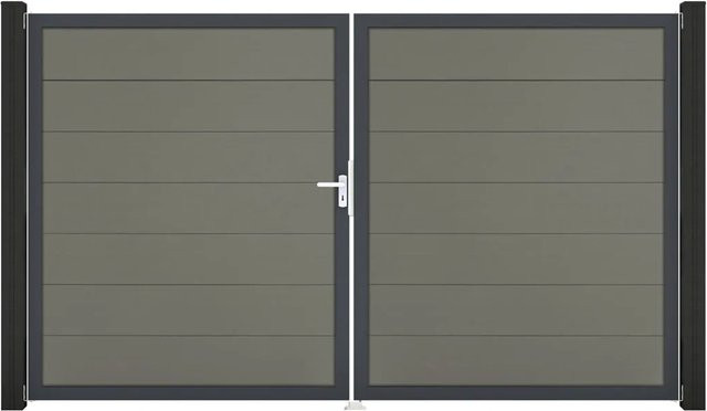 GroJa Steckzaun Tor Grande Doppel-Tor DIN Links in Grau aus Aluminium und BPC - Bild 1
