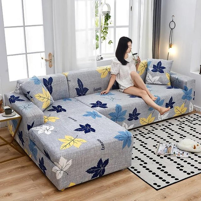 WTEMPO Elastischer Sofabezug in Grau mit floralem Design für 1-Sitzer Sofas, Breite: 90-140 cm - Bild 1