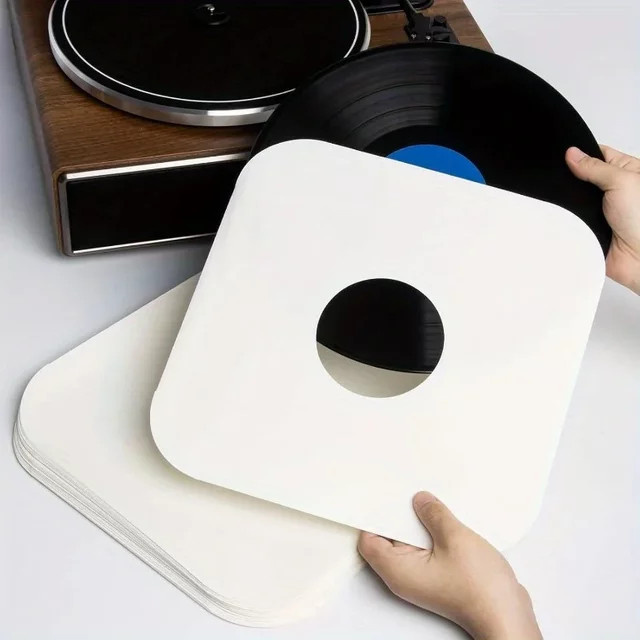 Weiße LP-Innenhüllen aus Kraftpapier für 12-Zoll-Vinylschallplatten mit runden Ecken und Mittelloch - Bild 1